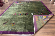 Antique Chinese Nichols Rug 9x12 - Rare Green and Purple Art Deco Carpet