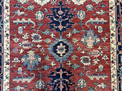 Turkish Flatweave Rug 6x9, Heriz Design, Red and Blue