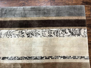 Modern Tibetan Nepali Rug 8x12, Stripe Pattern, Wool with Silk Highlights, Handmade, Beige Tan Brown