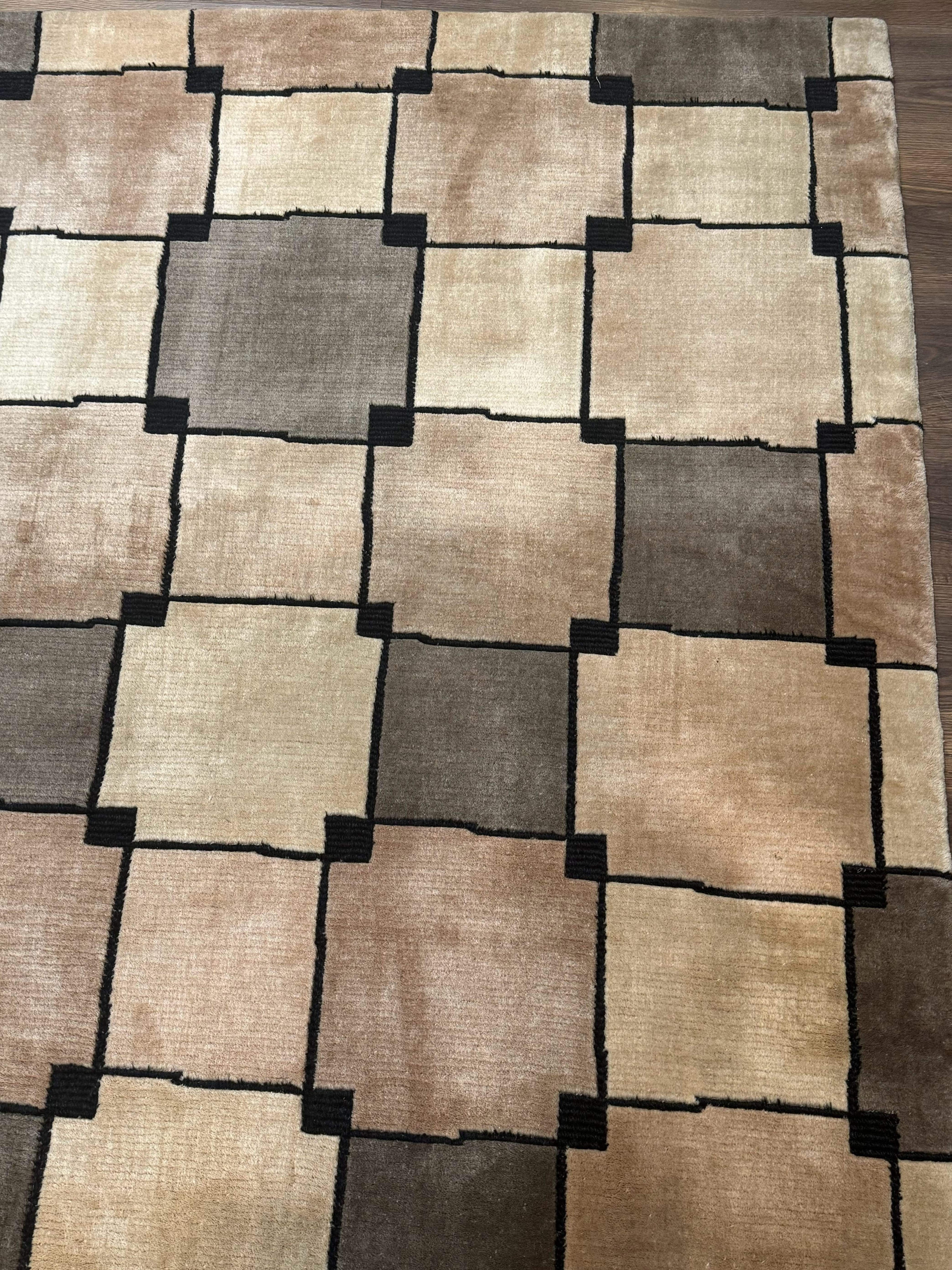 Tibetan Wool Rug 5x8, Contemporary Modern Carpet, Abstract Design, Soft Thick Pile, Pair B