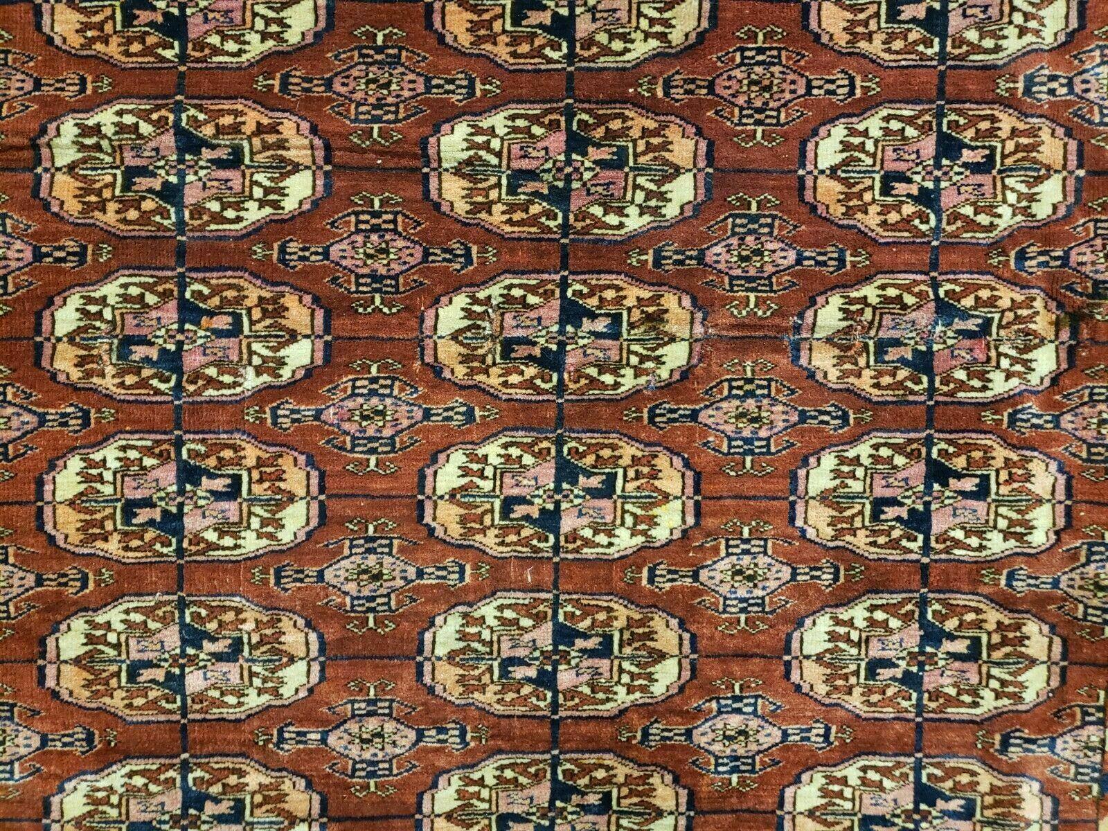 4' X 4' Antique Handmade Turkoman Bokhara Balouch Woven Wool Rug Brick Red Nice