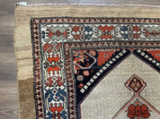 Rare Persian Sarab Tribal Runner Rug 4 x 10, Antique, Geometric Medallions, Camel Hair Runner