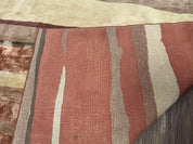 Modern Tibetan Rug 8x11 Nepali Carpet, Shiny Velvely Soft Wool and Silk, Contemporary Hand Knotted Rug, Striped Design, Wool Area Rug 8 x 11