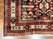 Persian Wide Runner Rug 4.8 x 10, Persian Kalegi Ardabil Rug, Perpedil Caucasian Rug, Antique Handmade Wool Carpet, Navy Blue Red, Tribal Rug