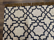 Indian Kilim Rug 8x10, Oat and Navy Blue, Dhurrie Carpet, Handmade, Wool