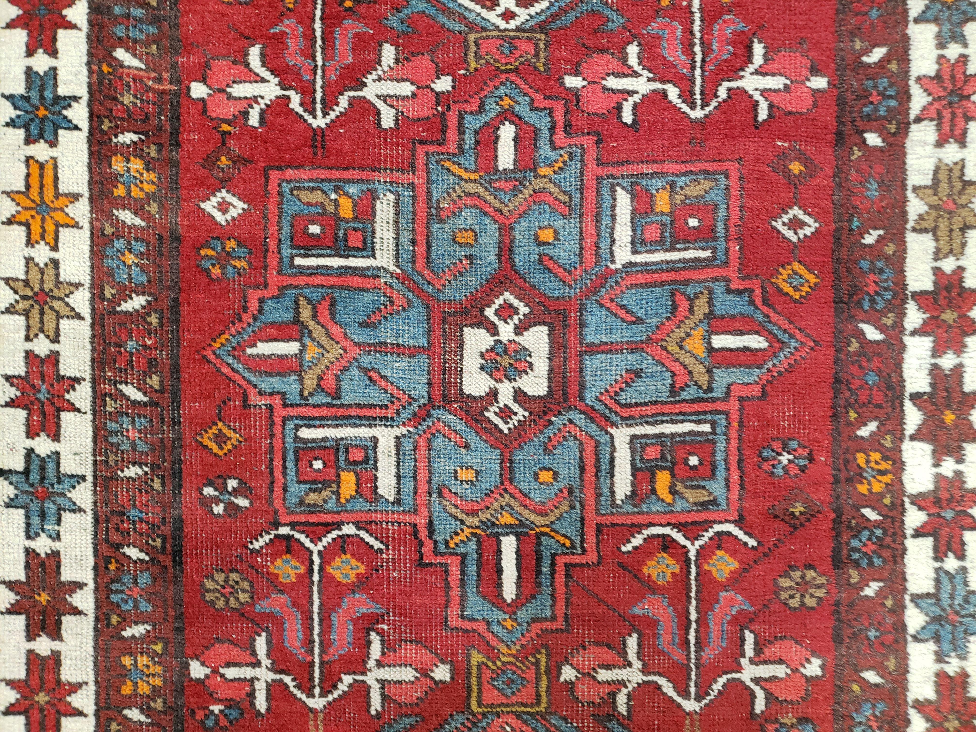 Antique Persian Heriz Karajeh Runner Rug, Red, Hand-Knotted, Wool, 3' 3" x 10' 11"