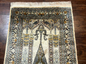 Silk Indian Kashmiri Rug 3x4, Very Fine 400 KPSI, Silk Prayer Rug, Handmade