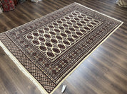 Pakistani Turkoman Rug 6x9, Cream and Red Hand Knotted Wool Oriental Carpet, Yamud Rug, Tribal Rug 6 x 9, Bohemian Area Rug, Bokhara Rug