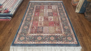 Silk Carpet 4x6 Blue, Panel Design, Four Seasons Pattern, Super Fine & Soft, Bamboo Silk, 4 x 6 Oriental Area Rug, High Quality, New Rug