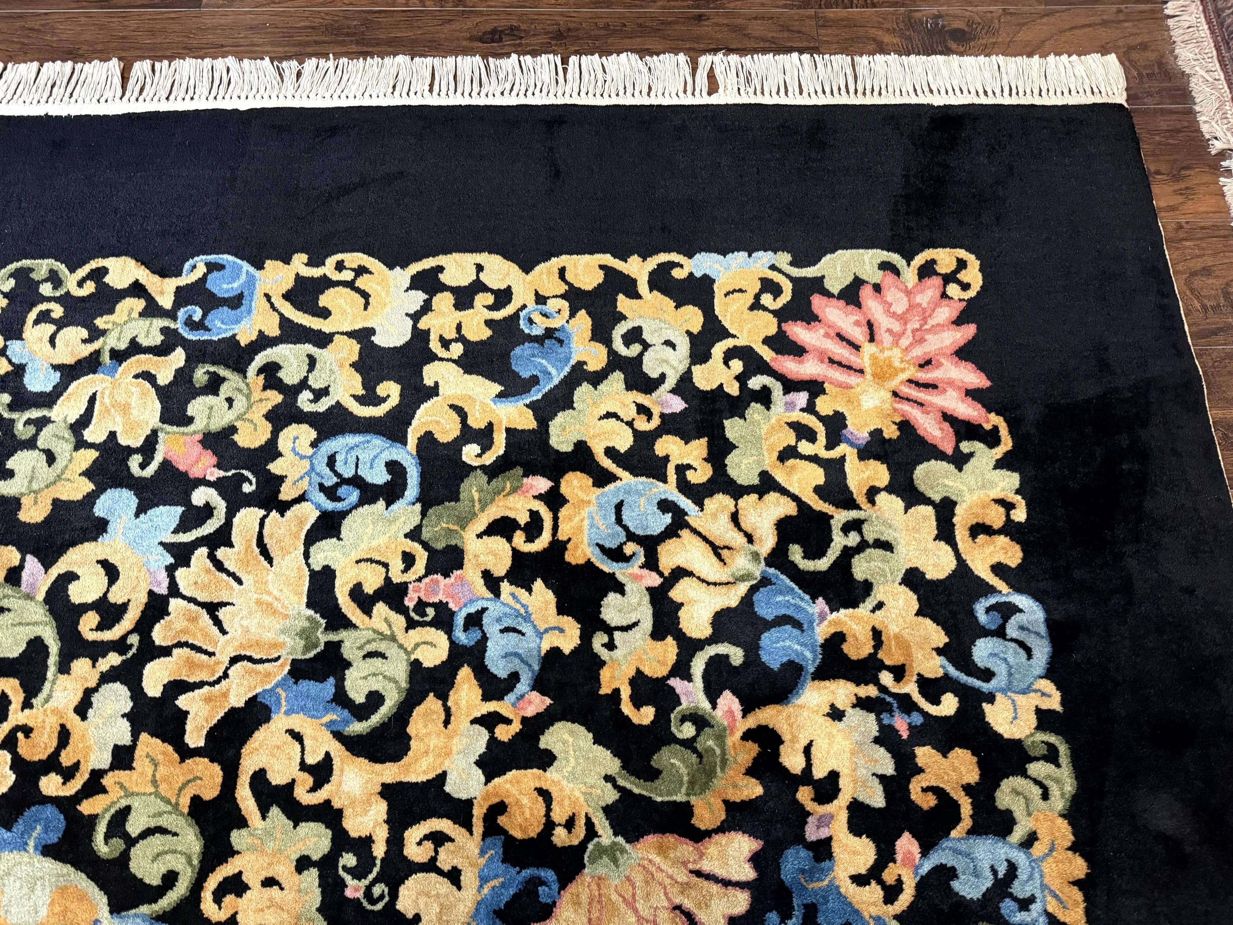 Antique Chinese Peking Rug 12.6 x 14.9, Palace Size Asian Oriental Carpet, Art Deco Rug, Rare