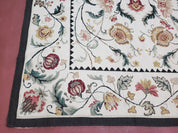 New Needlepoint Rug 9x12, Hand Woven Wool Area Rug, Flatweave Carpet, Handmade Chinese Needlepoint, Floral European Design, Ivory Background