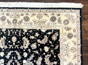 Sino Persian Rug 6x9, Black and Ivory, Wool and Silk Highlights, Handmade