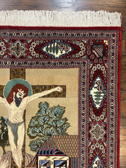 Persian Kashan Pictorial Rug 3x5 - Jesus on Cross