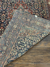 Persian Rug 4x7 Antique Sarouk Farahan Carpet, Navy Blue and Red Wool Rug