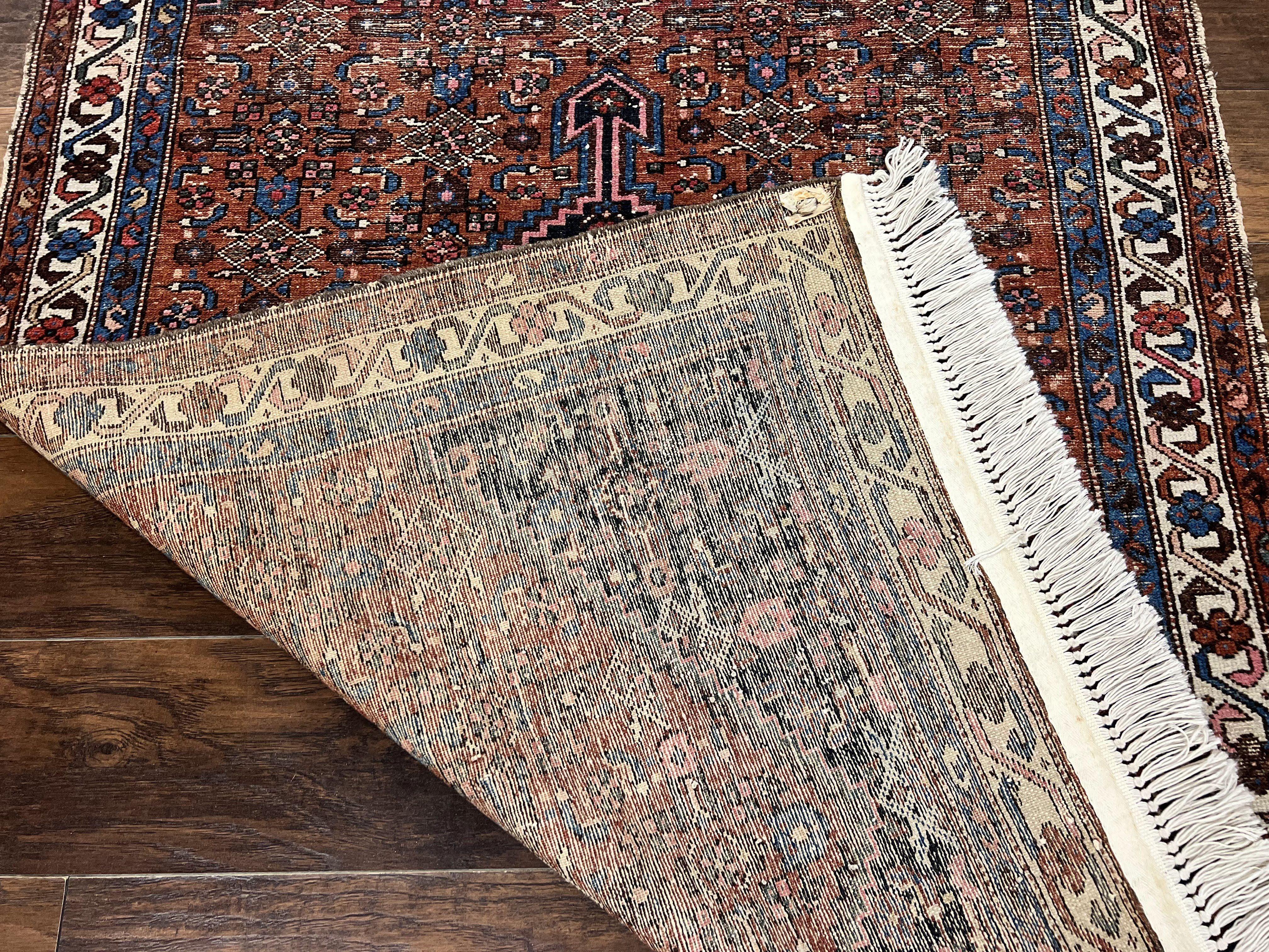 Red Persian Hamadan Rug 4x6, Wool Handmade Antique Carpet, Geometric Medallion Rug, Oriental Rug 4 x 6, Persian Tribal Rug, Hand Knotted Rug