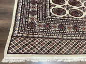 Pakistani Turkoman Rug 6x9, Cream and Red Hand Knotted Wool Oriental Carpet, Yamud Rug, Tribal Rug 6 x 9, Bohemian Area Rug, Bokhara Rug