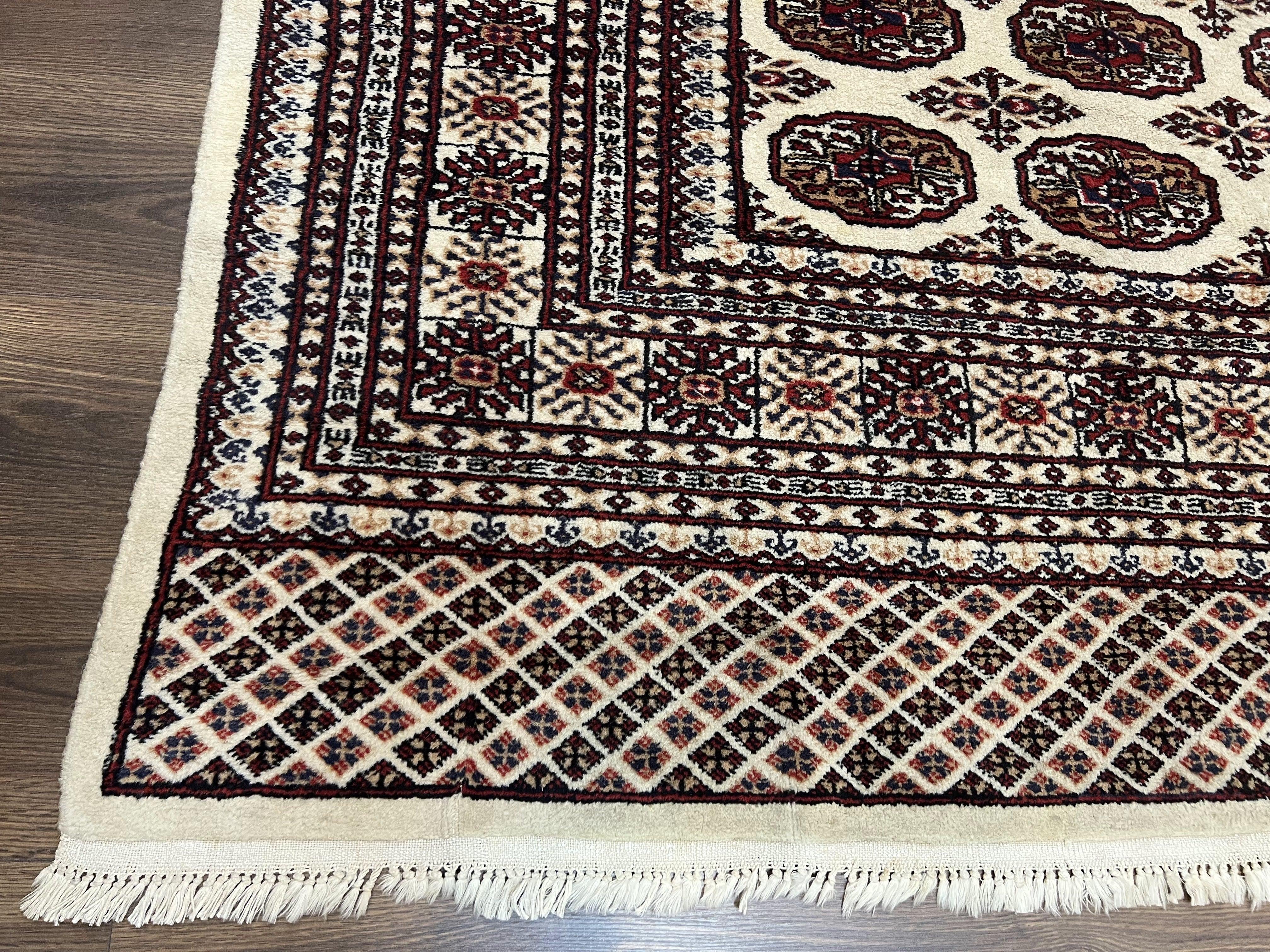 Pakistani Turkoman Rug 6x9, Cream and Red Hand Knotted Wool Oriental Carpet, Yamud Rug, Tribal Rug 6 x 9, Bohemian Area Rug, Bokhara Rug