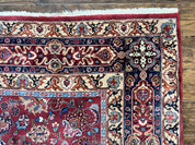 Signed Persian Mashad Rug 8x10, Wool Oriental Carpet, Semi Antique Rug, Hand Knotted, Traditional, Red, Floral Allover,