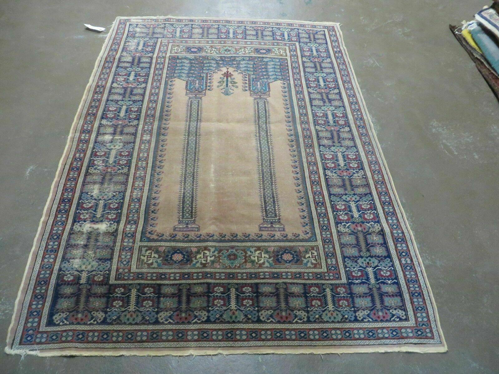 4' X 6' Antique Handmade Turkish Mehrab Prayer Wool Rug Lantern Beautiful