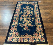 Blue and Beige Chinese Wool Rug 3x6, Chinese Fete Rug, Peking Rug, Antique Chinese Carpet