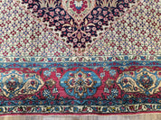 Antique Persian Tehran Rug 5x8, Midnight Blue and Red, Hand-Knotted, Wool