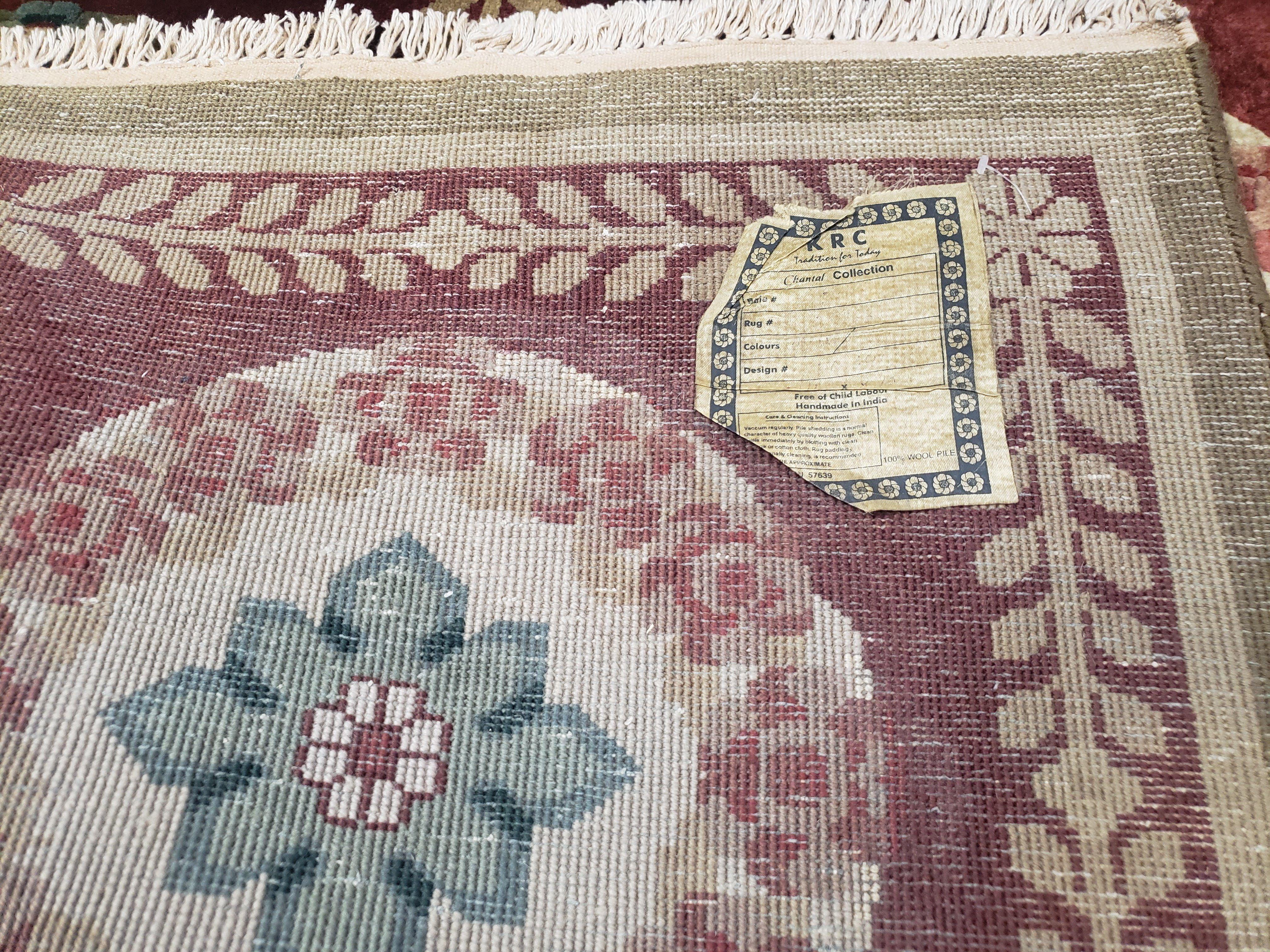 Nepalese Aubusson Panel Rug 6x9, Red & Ivory Soft Plush Tibetan Pile Rug, Wool Hand-Knotted Carpet, 6 x 9 Elegant Area Rug, Office Room Rug