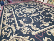 Black and Tan Aubusson Rug, 10 x 14 Aubusson Carpet, New Aubusson Rug, Elegant, Wool, Handmade Area Rug, Flatweave Rug, Large Aubusson Rug
