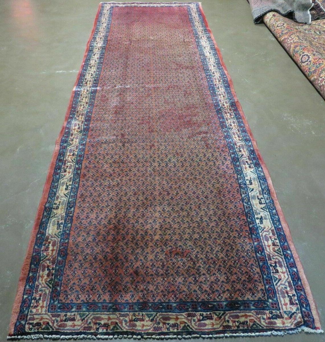 Antique Persian Seraband Runner 3.7 x 11 - Red, Wool, Mir Pattern