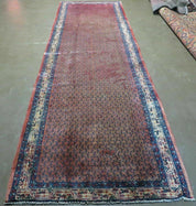 Antique Persian Seraband Runner 3.7 x 11 - Red, Wool, Mir Pattern
