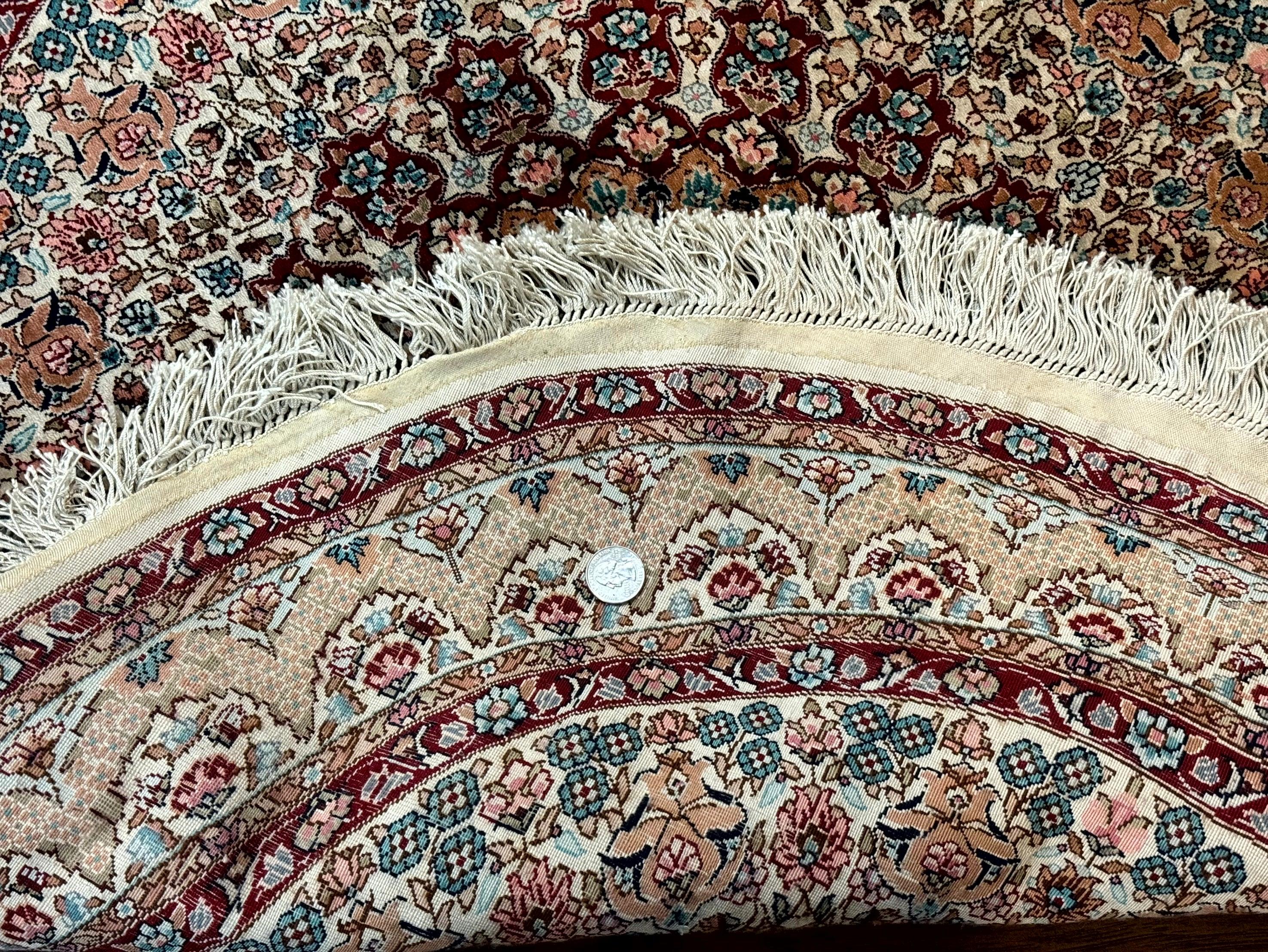Round Silk Rug 3x3, Extremely Fine 580 KSPI, Sino Persian Round Handmade Carpet, Silk on Silk