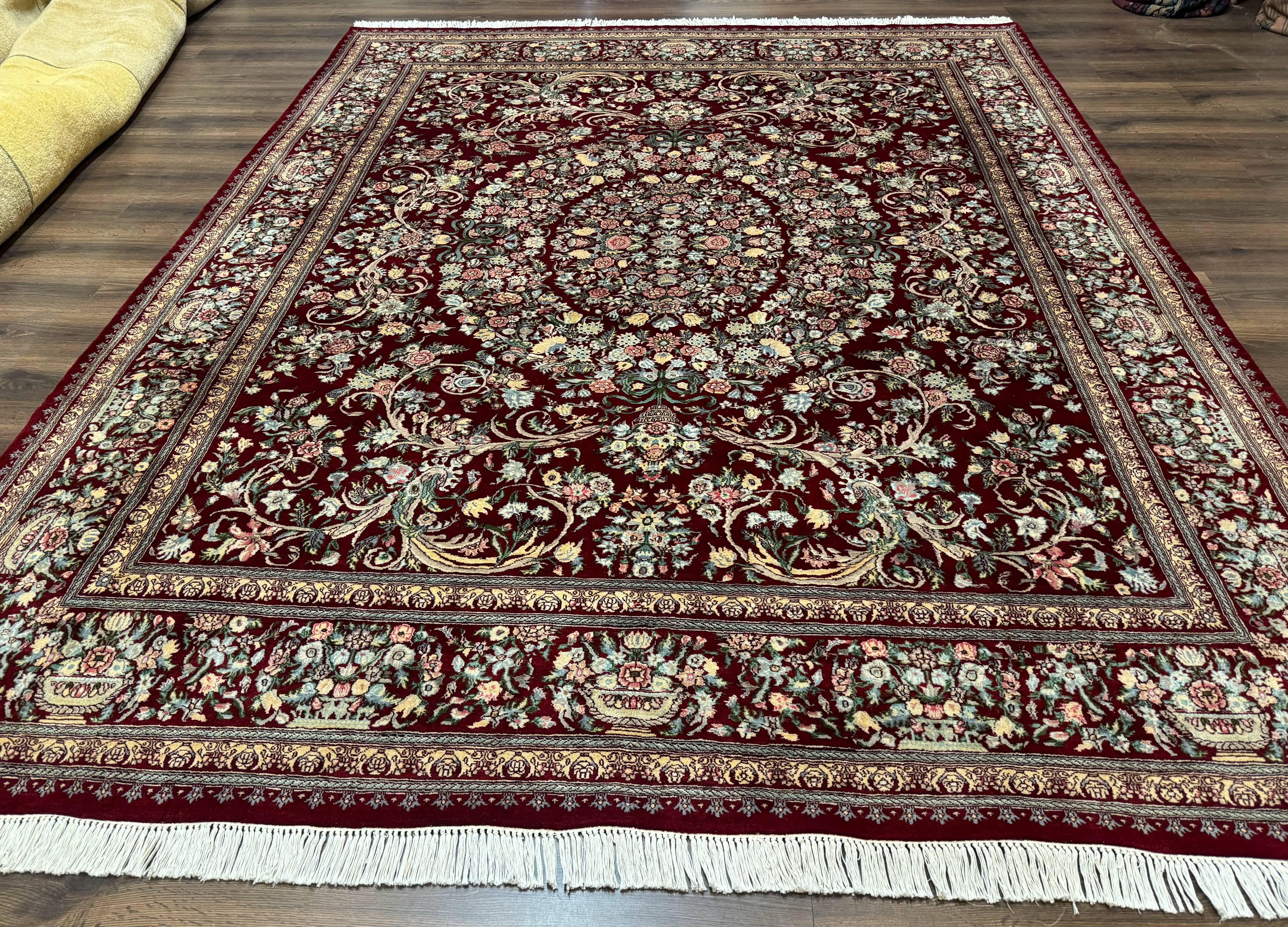 Burgundy Persian Rug 8x10, Pak Persian Floral Carpet, Very Fine 300 KPSI