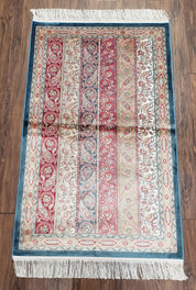 Paisley Pattern Silk Rug, Boteh Design, All Silk Accent Rug, Oriental Carpet, Very Detailed, 2' 8" x 4' 1", New, Bamboo Silk