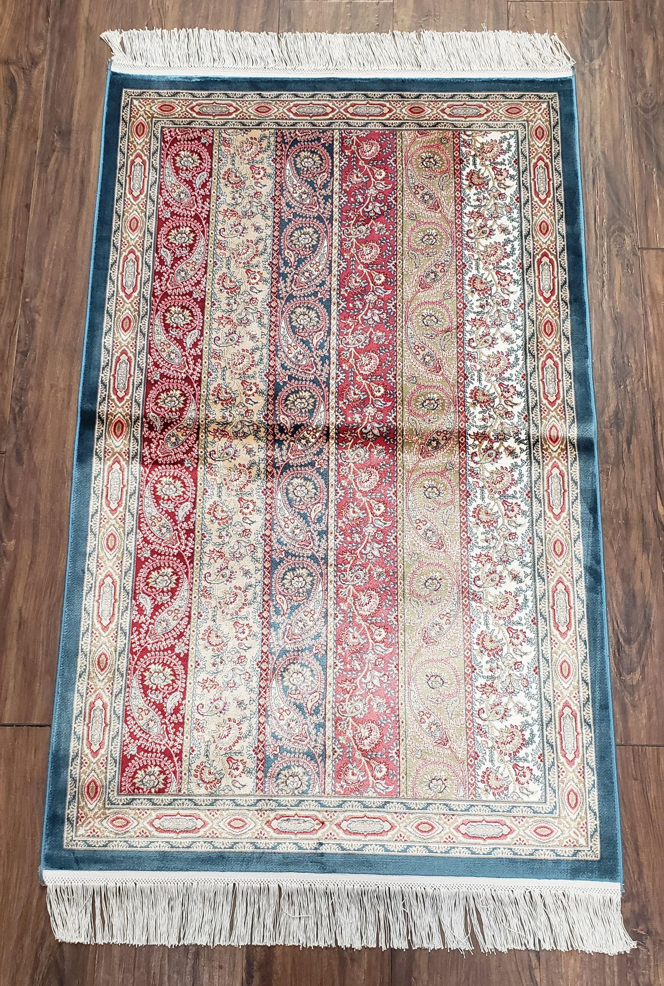 Paisley Pattern Silk Rug, Boteh Design, All Silk Accent Rug, Oriental Carpet, Very Detailed, 2' 8" x 4' 1", New, Bamboo Silk