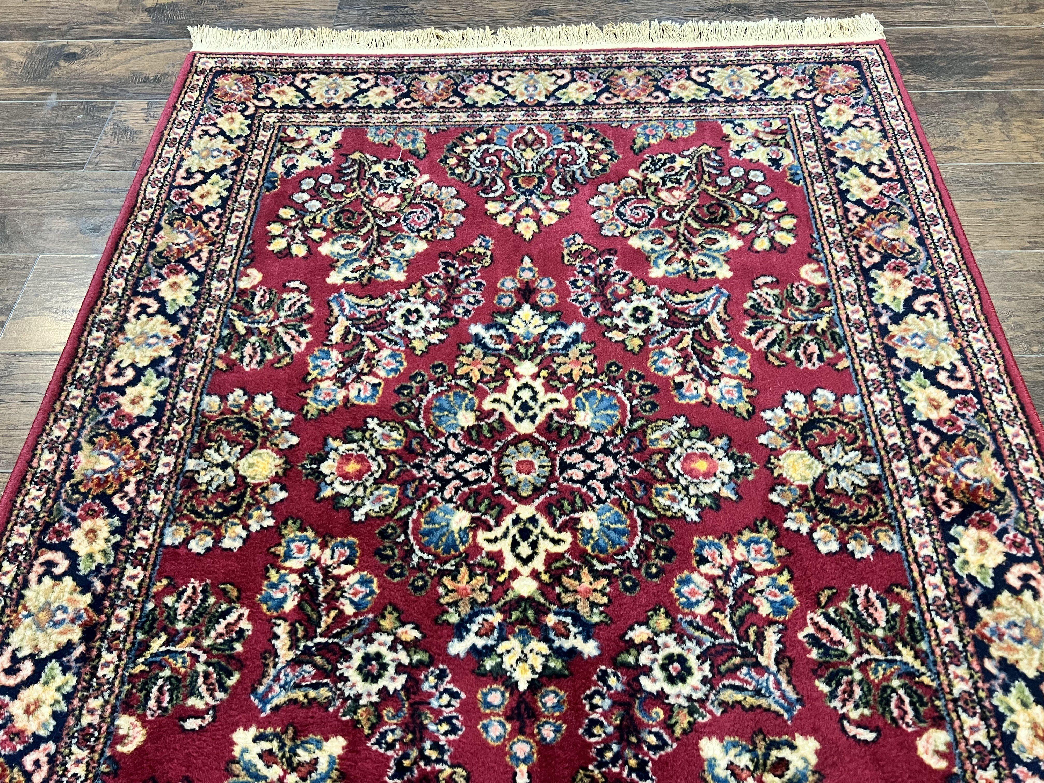 Karastan Rug 4.6 x 6 Lanamar Sarouk #5528, Red Wool Karastan Oriental Carpet, Discontinued, Antique, Wool Pile