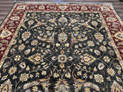 Pak Persian Mahal Rug 9x12, Allover Floral Pakistani Oriental Carpet 9 x 12, Wool Hand Knotted Area Rug, Dark Slate Gray-Black and Maroon