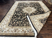 Sino Persian Rug 9x12, Floral Medallion, Black and Ivory, Elegant