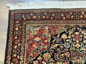 Antique Persian Sarouk Rug 4x5, Dark Blue and Red, Floral Medallion, Fine