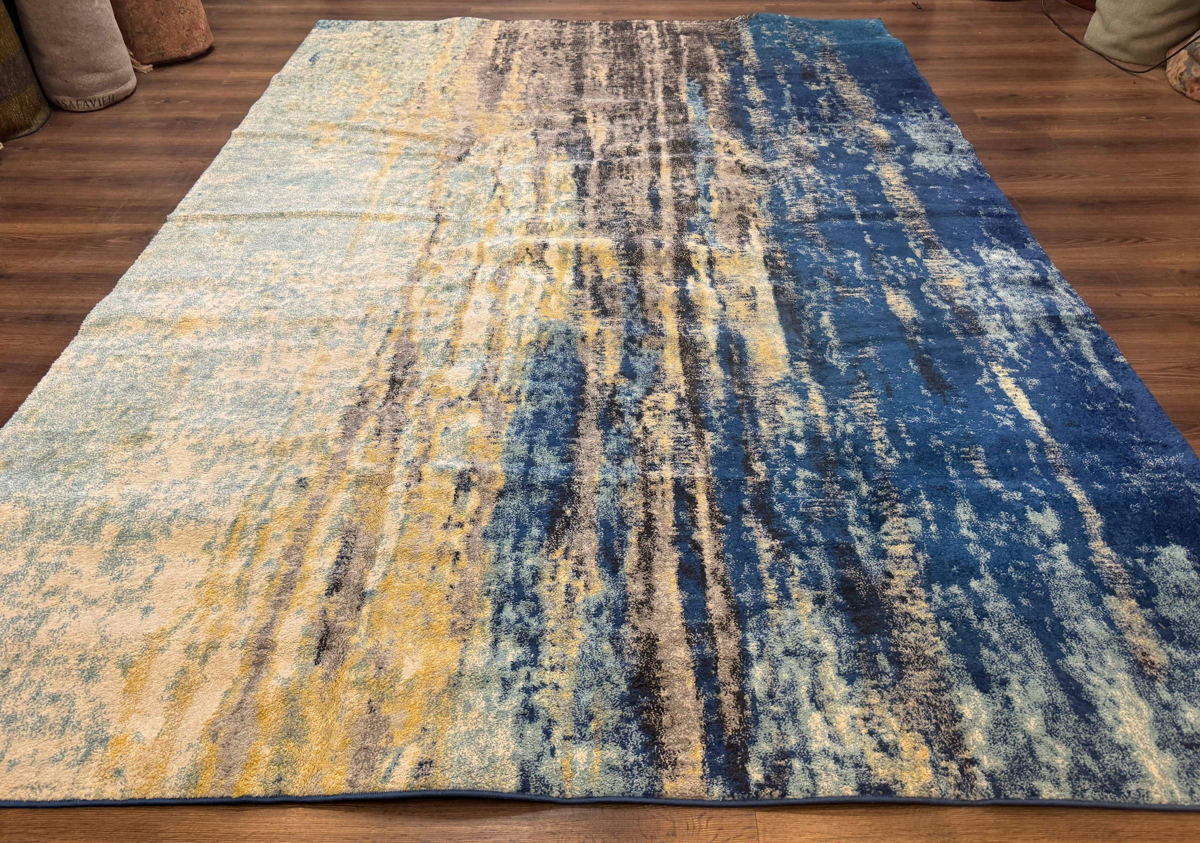 Modern Abstract Blue Area Rug 8x11 ft