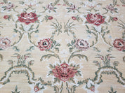Needlepoint Rug 10x14 Wool Flatweave Carpet, English Floral Pattern, Pale Yellow, Roses, Allover Pattern, Handmade Large Needlepoint Nice