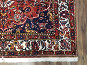 Semi Antique Persian Bakhtiari Rug, Hand-Knotted, Wool, Red, Midnight Blue, Ivory, Floral Medallion, 5'1" x 8' 6"
