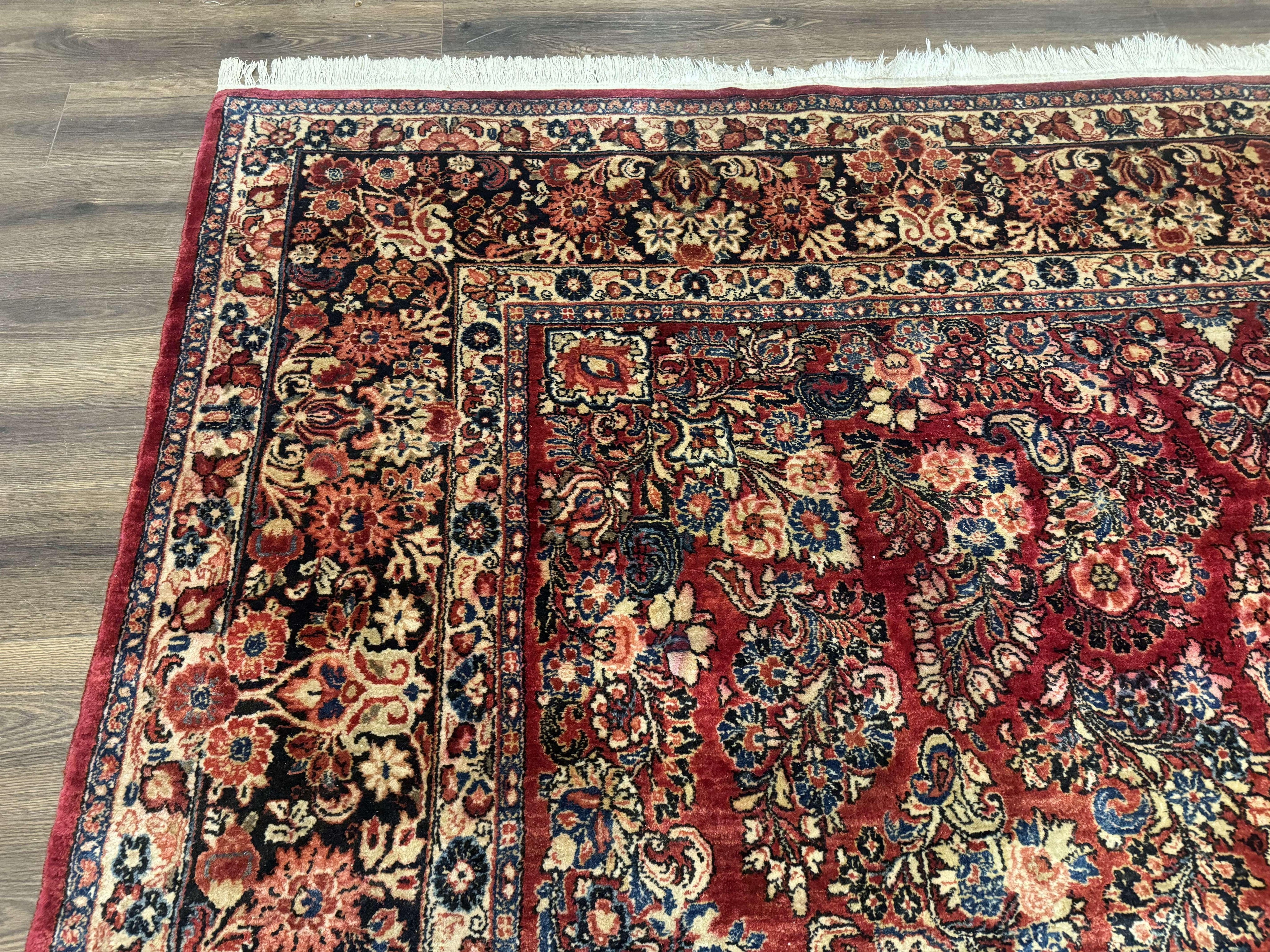 Large Persian Sarouk Rug 10x17, Palace Size Antique Persian Carpet, Red, Floral Allover, Traditional Persian Rug, Oversize Handmade Wool Rug