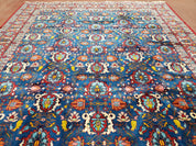 Rare Antique Persian Veramin Carpet, Mina-Khani Pattern, Blue, Red, Ivory, 7x11 ft, Hand-Knotted, Wool