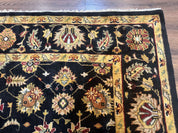Indo Persian Mahal Rug 8x10, Black and Gold, Wool Hand Knotted Oriental Carpet