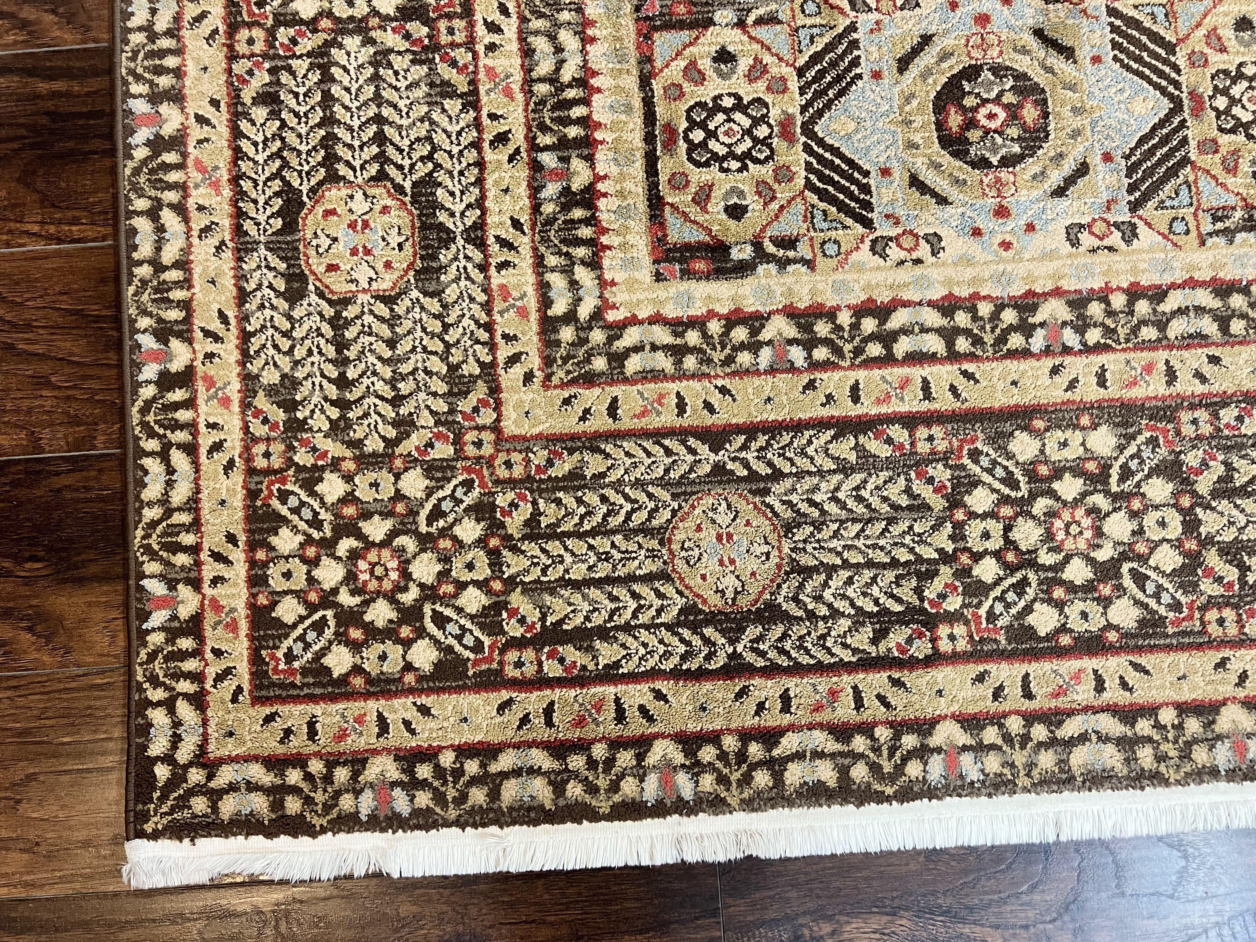 Room Sized Oriental Rug 10x11, Power Loomed Carpet, Tan Brown, Unique Loom
