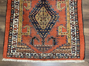 Rare Persian Tribal Runner Rug 3 x 11, Sarab Serab Persian Runner, Antique 1920s Collectible Geometric Medallions Oriental Wool Runner, Hand Knotted, Bright Orange-Red