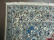 Square Persian Nain Rug 6'3" x 6' 8", Hand-Knotted, Wool with Silk Accents, Ivory Red Blue