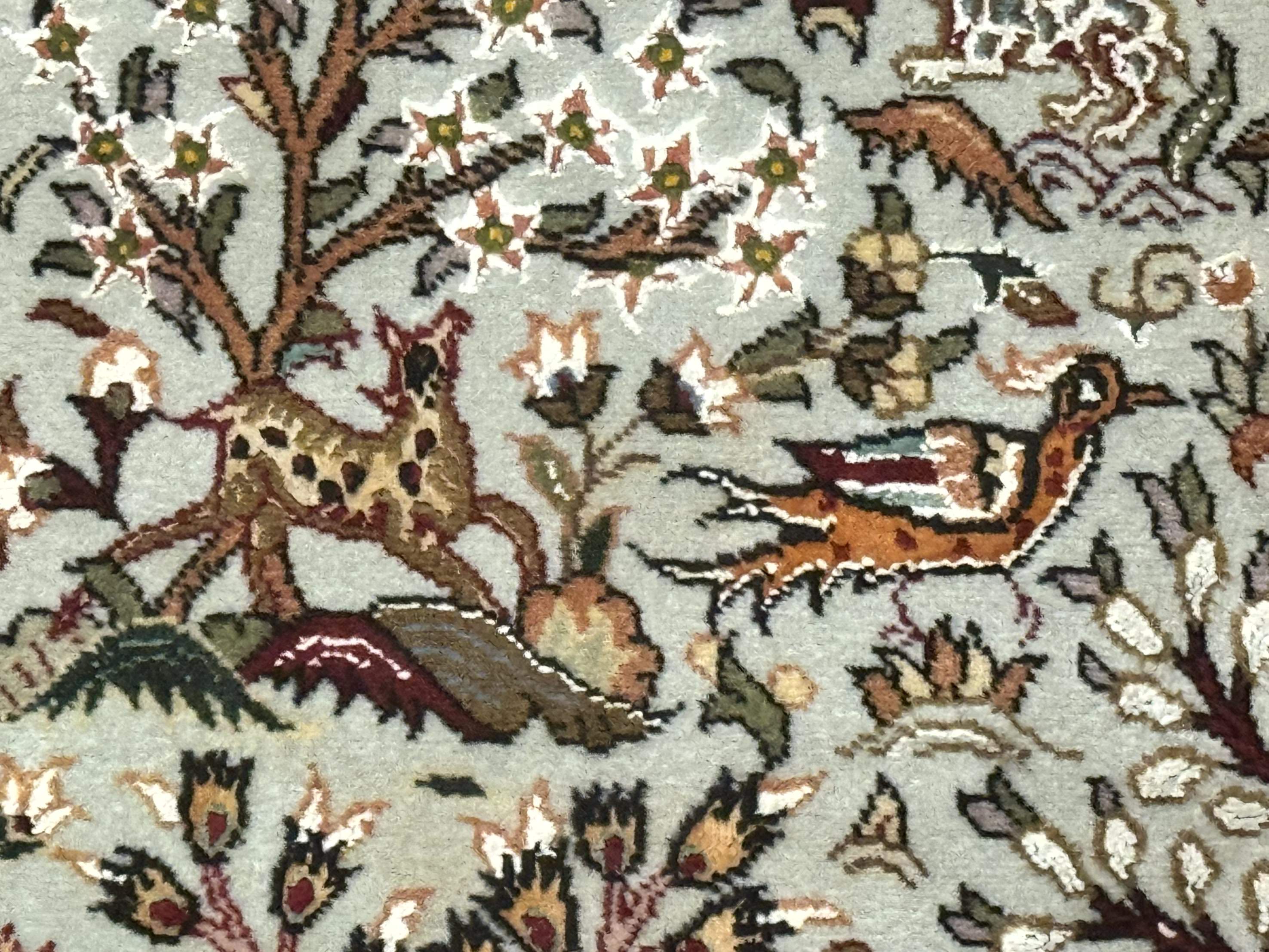 Wonderful Persian Tabriz Rug 3x5, Tree of Life, Animal Pictorials, Birds, Wool & Silk Highlights, Fine 330 KPSI