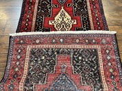 Persian Kurdish Senneh Runner Rug 3x9, Red Navy Blue, Medallions Wool Tribal Runner for Kitchen/Hallway 9ft Antique Handmade Oriental Runner