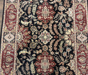 Pak Persian Rug 4x6, Black and Burgundy, Floral Allover, Wool and Silk