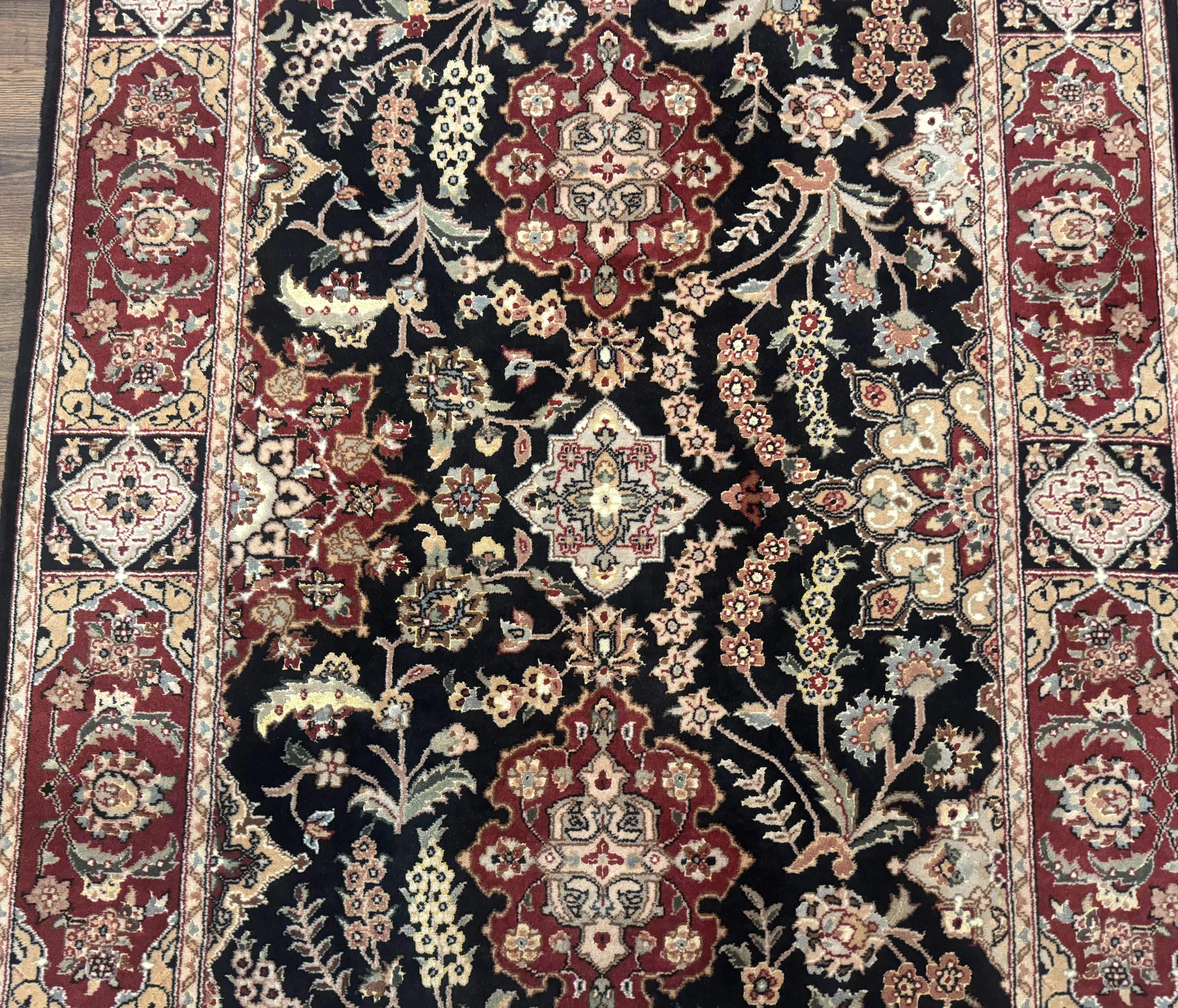 Pak Persian Rug 4x6, Black and Burgundy, Floral Allover, Wool and Silk